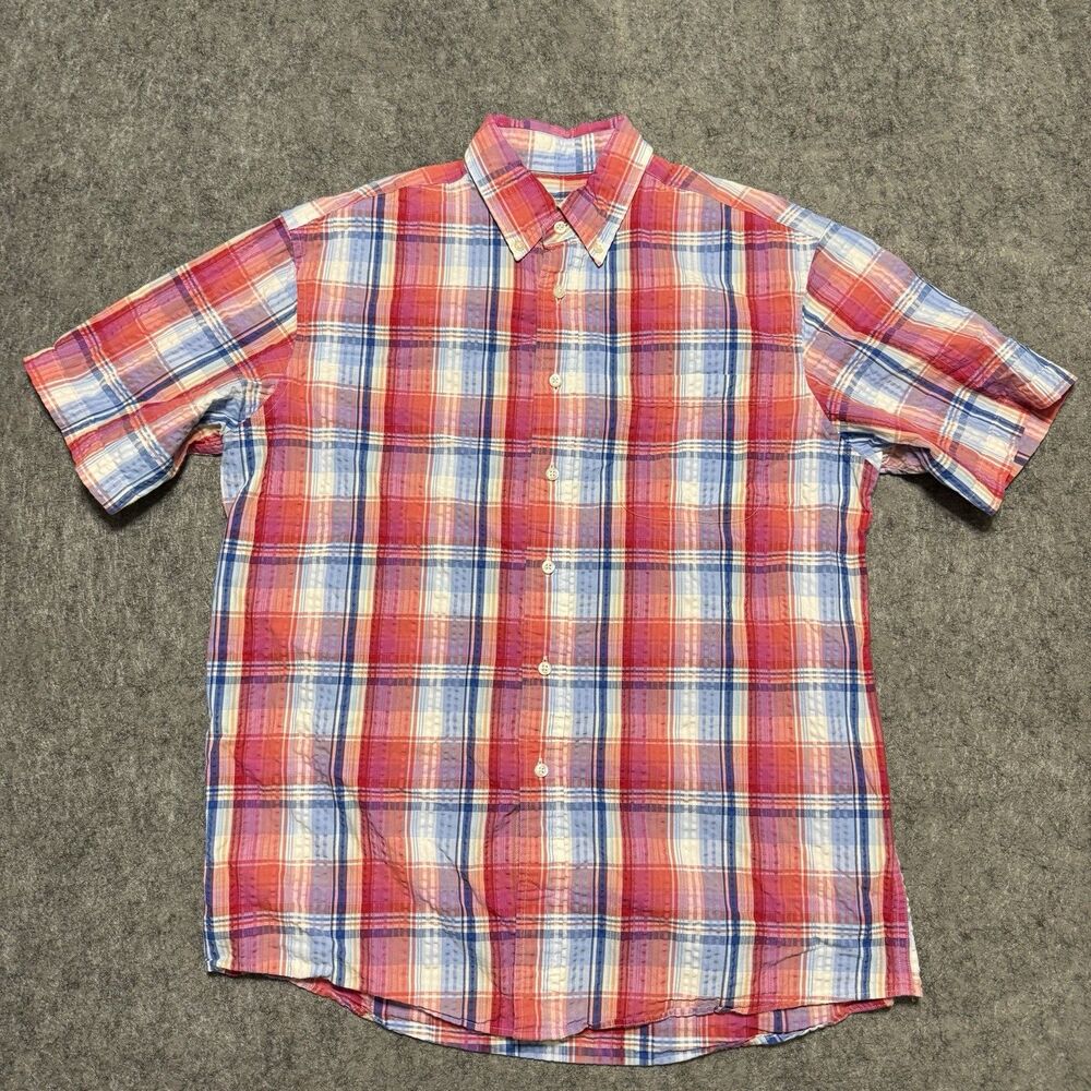Jos A Bank Stays Cool Indian Madras Plaid Shirt Mens Medium Short Sleeve